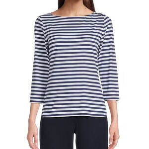 J McLaughlin Wavesong Navy Blue and White Striped Women's Top size Large